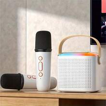 1pc Y1 Portable Model Wireless Bluetooth Speaker Small Singing Karaoke Home Microphone Audio Integrated Microphone Home KTV Set - White - View 2