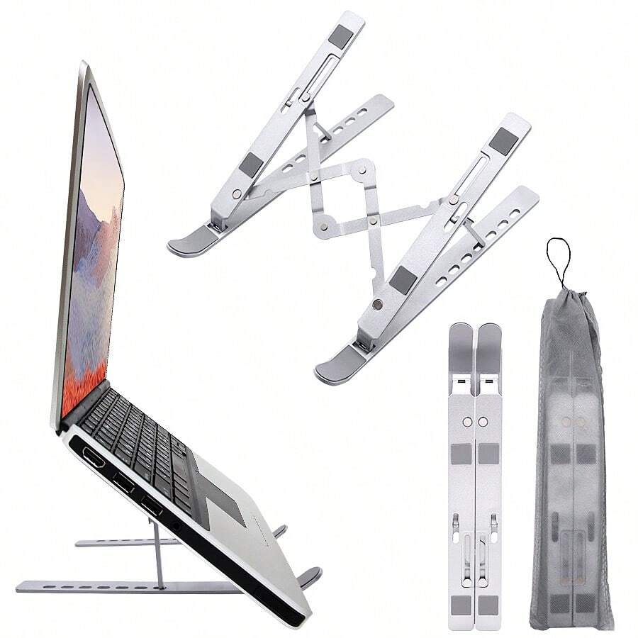Aluminum Alloy Laptop Desk Stand, Adjustable Foldable Portable Cooling Pad Riser Holder For Laptop & Phone - Silver - View 1