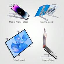 Aluminum Alloy Laptop Desk Stand, Adjustable Foldable Portable Cooling Pad Riser Holder For Laptop & Phone - Silver - View 5