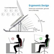 Aluminum Alloy Laptop Desk Stand, Adjustable Foldable Portable Cooling Pad Riser Holder For Laptop & Phone - Silver - View 2