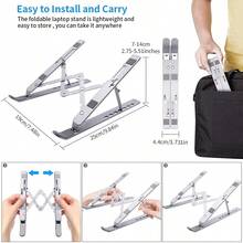 Aluminum Alloy Laptop Desk Stand, Adjustable Foldable Portable Cooling Pad Riser Holder For Laptop & Phone - Silver - View 6