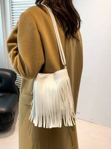 Comercio Internacional Bolso De Mujer De Gran Capacidad Con Flecos, Versión Coreana De La Bolsa De Hombro Minimalista Y Popular Para Mujeres, Bolso Cruzado