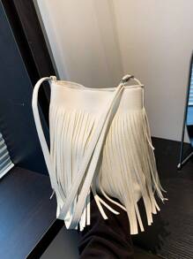 Comercio Internacional Bolso De Mujer De Gran Capacidad Con Flecos, Versión Coreana De La Bolsa De Hombro Minimalista Y Popular Para Mujeres, Bolso Cruzado