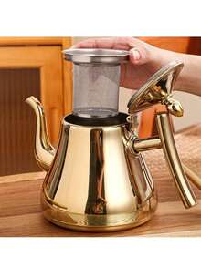 1 pieza Tetera de acero inoxidable con filtro, tetera de hotel, cafetera. Hervidor eléctrico, tetera dorada. Herramienta de café, accesorio de café, vajilla, accesorio de té - Multicolor - Ver 5