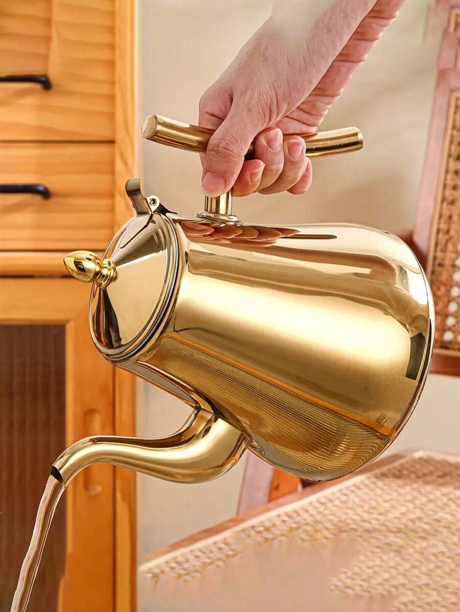 1 pieza Tetera de acero inoxidable con filtro, tetera de hotel, cafetera. Hervidor eléctrico, tetera dorada. Herramienta de café, accesorio de café, vajilla, accesorio de té - Multicolor - Ver 1