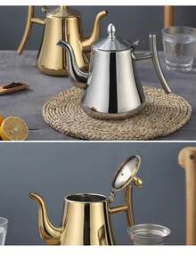 1 pieza Tetera de acero inoxidable con filtro, tetera de hotel, cafetera. Hervidor eléctrico, tetera dorada. Herramienta de café, accesorio de café, vajilla, accesorio de té - Multicolor - Ver 9