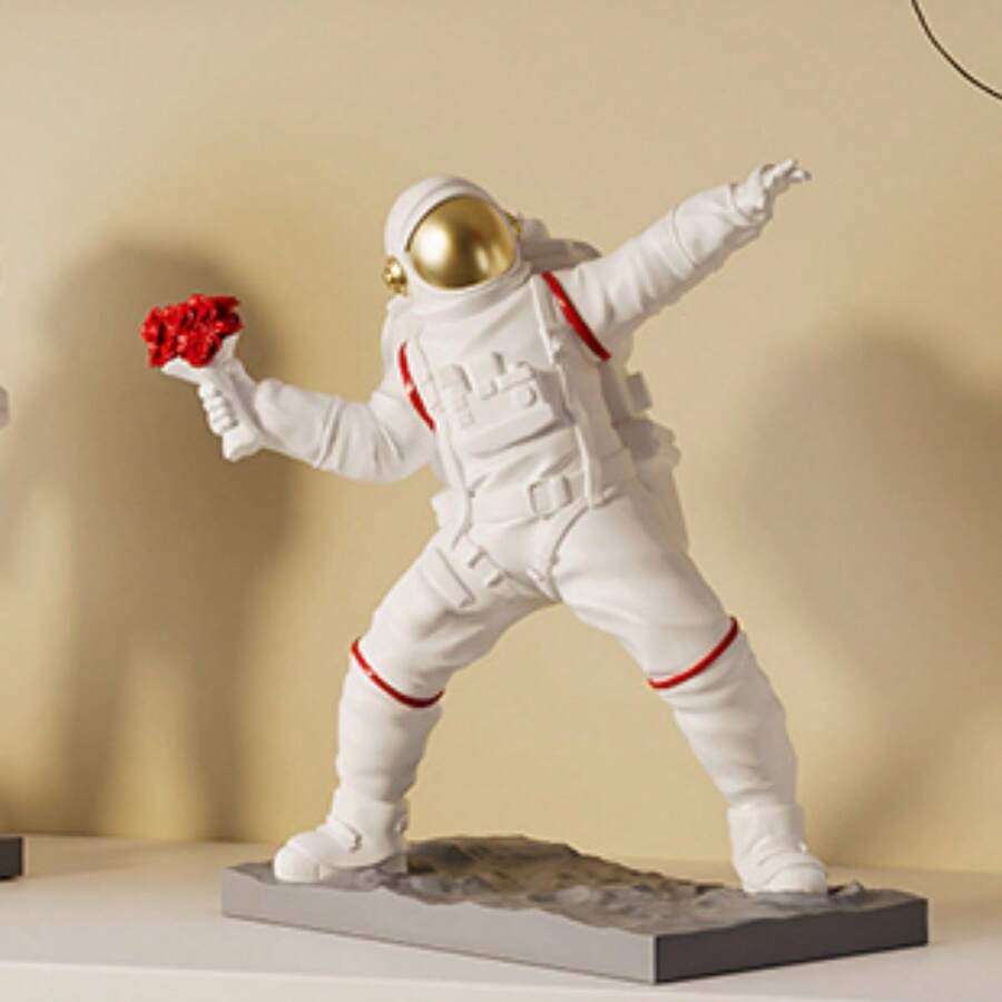 1pc Modern Minimalist Astronaut Holding Rose Polyresin Decoration - White - View 1