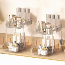 2 Set 2 Tier Bathroom Storage Organizer With Dividers, Clear Under Sink Organizers And Storage, Pull Out Cabinet Organizer For Bathroom Kitchen Pantry, Medicine Cabinet Organizer - 無色 - 查看 1