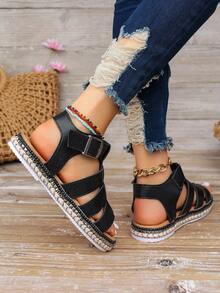 Của phụ nữ Bằng phẳng Dép xăng đan Với Khóa Khép kín , Phong cách , Dày Đế Cho mùa hè - màu đen - Xem 4