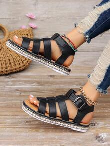 Của phụ nữ Bằng phẳng Dép xăng đan Với Khóa Khép kín , Phong cách , Dày Đế Cho mùa hè - màu đen - Xem 5
