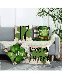 4 cái/bộ Ngày St. Patrick Cỏ ba lá Mô hình Trang trí Vỏ gối ( Không có Cái gối ) Đối với Đồ trang trí - Đỏ - Xem 2
