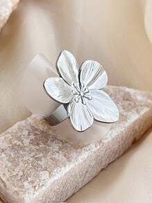 1pc Fashionable French Vintage Floral Design Stainless Steel Ring - Adjustable - Romantic & Elegant Valentine's Day Gift For Women Valentines