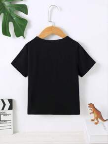 少年時尚恐龍咆哮夜光圓領短袖T恤，春夏 - 黑色 - 查看 3