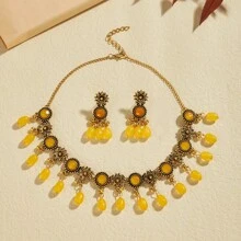 3 cái/bộ Thanh lịch Retro Hợp kim Hoa Có màu sắc Hạt Vật rủ xuống Phong cách Bohemian Bộ trang sức Thích hợp Đối với Của phụ nữ Hằng ngày Lễ cưới Mặc Quý cô Qủa tặng Phụ kiện Bộ - loại hoa - Xem 13