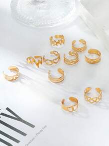 10pcs Vintage Metal Heart, Star, Moon Shaped Women's Open Toe Ring, Geometric Foot Jewelry Valentines,Mom,Mother,Mother's Day,Gift