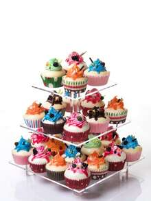 1pc 3-Tier Square Clear Acrylic Cake Stand With Feet, Suitable For Wedding, Birthday, Bar And Party Cake Display Stand - Clear - View 2