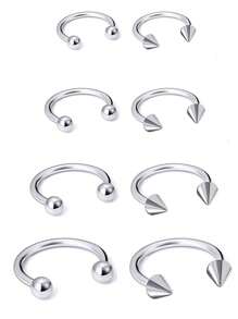 DAILI 3件套/8件套 16G 马蹄形鼻中隔环 医用钢鼻穿饰品 鼻中隔马蹄形耳环 眉钉 耳骨钉 唇钉 环球和尖钉 6-12mm - 馬蹄形隔膜鼻環 - 查看 6