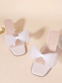1 双白色 3 层网眼蝴蝶结设计鞋夹，休闲百搭 DIY 可拆卸鞋饰配件，适用于高跟鞋和平底鞋 - 白色 - 查看 1