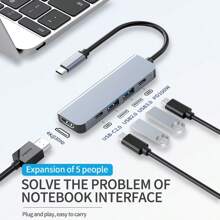 NADODO 五合一 USB 3.0 集线器超薄 C 型集线器，带 USB-C 供电端口 PD 100W 充电 4K @30Hz，USB2.0、3.0、适配器、USB C 扩展坞，适用于 Pro IMac XPS PC 笔记本电脑平板电脑手机 - 灰色 - 查看 3