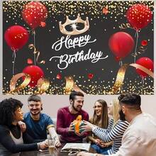 1片快樂生日背景紅黑氣球金皇冠攝影背景女孩生日派對裝飾蛋糕桌旗攝影攝影道具,女孩甜蜜生日攝影背景,家庭戶外生日派對裝飾產品尺寸100 * 150 Cm 39 英寸 * 59 英寸 - 彩色 - 查看 3
