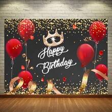 1片快樂生日背景紅黑氣球金皇冠攝影背景女孩生日派對裝飾蛋糕桌旗攝影攝影道具,女孩甜蜜生日攝影背景,家庭戶外生日派對裝飾產品尺寸100 * 150 Cm 39 英寸 * 59 英寸 - 彩色 - 查看 1