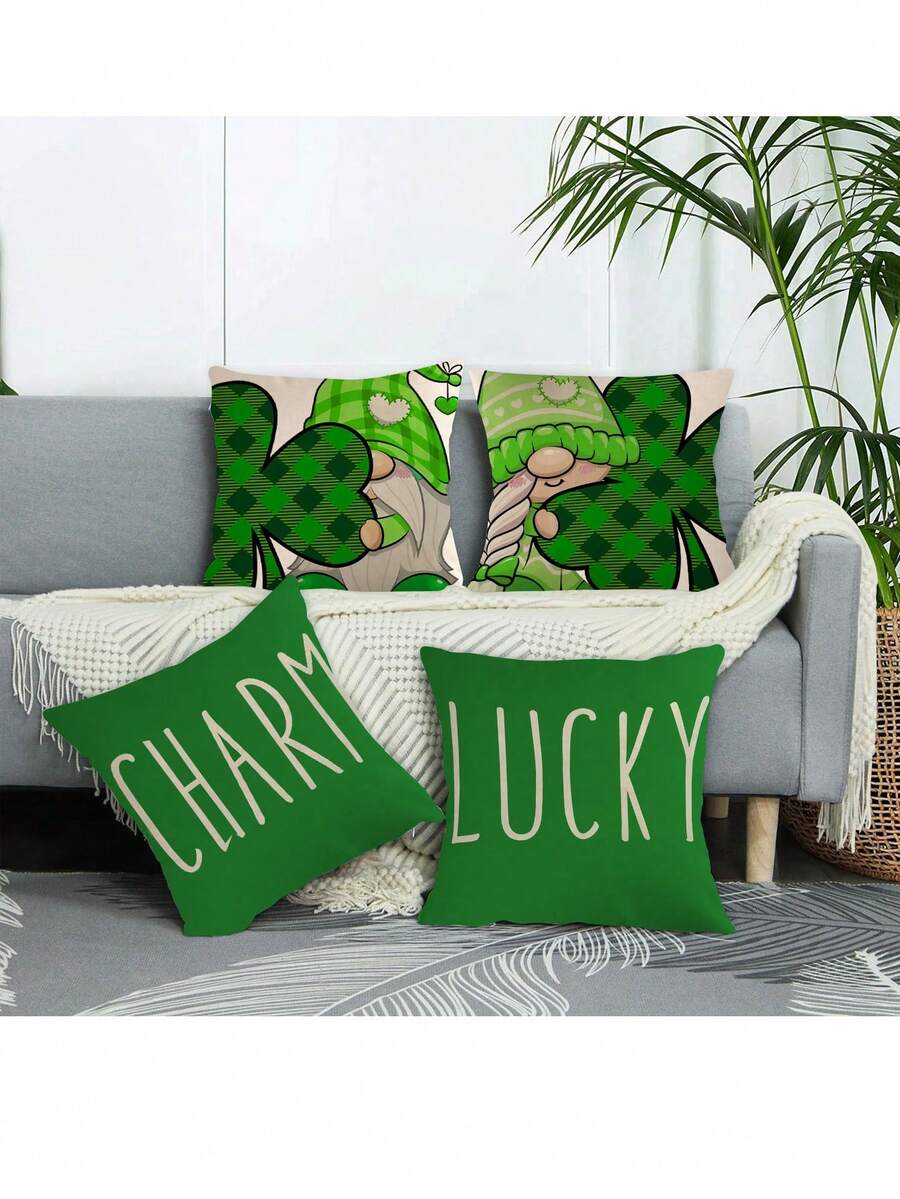 4 cái/bộ Vỏ gối Với lễ Phục sinh Con thỏ , Trứng , Ngày Saint Patrick , Cỏ ba lá Và Gnome Mẫu ( Gối Không bao gồm ) Đối với Trang trí Gia đình Sofa - trái cam - Xem 1