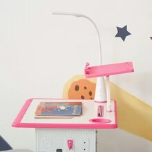 HOMCOM Banco Scuola Con Sedia Per Bambini 6-12 Anni Altezza Regolabile, Lampada LED, Leggio E Portapenne, Acciaio E MDF, Blu - Pink - View 10