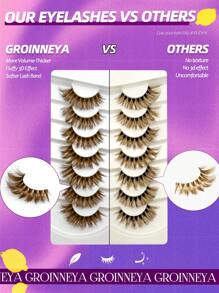 GROINNEYA 7 Pairs Brown Lashes Faux Mink Eyelashes Clear Stem False Eyelashes Natural Look Fluffy Lashes Makeup Tools(BN01) Strip Lashes,Lashes,Eyelashes,Fake Lashes - Brown - View 6