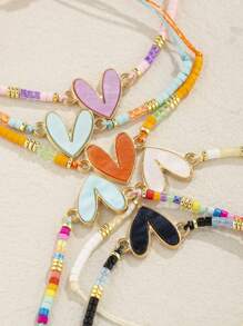Set de 6 pulseras con cuentas de vidrio de colores y aleación de zinc con forma asimétrica de corazón para el Día de San Valentín - vistoso - Ver 4