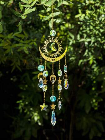 1pc Star Moon Crystal Wind Chime Pendant Cross-Border Supply Crystal Crafts Garden Decoration Pendant Sun Catcher,Home Decor ,Room Decor,Wall Decor Gifts Birthday Graduation