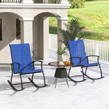 2/4 PCS Outdoor Rocking Chairs With Breathable Backrest Smooth Safe Rocking Design - 藏蓝色 - 查看 5