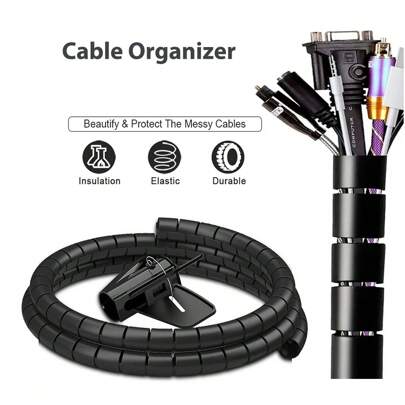 1-5M Long Cable Management Computer Wire Cord Sleeve Organizer Spiral Cable Zipper Cover For TV Office Anti-Biting Protection