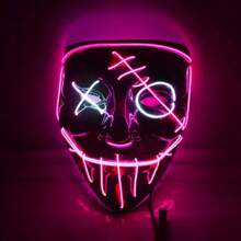 Máscara De Halloween Que Brilla En La Oscuridad, Máscara Negra En Forma De V Con Manchas De Sangre Que Da Miedo Y Fluorescencia, Prop De Atmósfera, Máscara Led Para Fiesta, Rol De Juego