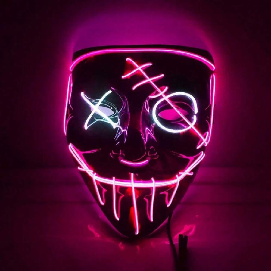 Máscara De Halloween Que Brilla En La Oscuridad, Máscara Negra En Forma De V Con Manchas De Sangre Que Da Miedo Y Fluorescencia, Prop De Atmósfera, Máscara Led Para Fiesta, Rol De Juego