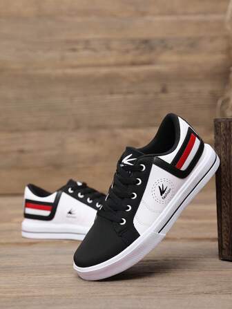 P PRESTIGEVIBE Plus Size 38-48 Low Top Leather-Look Casual Sneaker Shoes