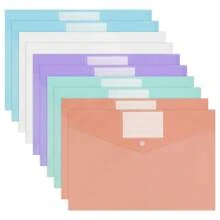 10 PCS A4 Document Folder Plastic Wallets A4 Folders With Label Pocket A4 Paperwork Wallets With Snap Closure, Clear Plastic Paper Wallets For Document Storage And Office Organization Supplies - Multicolor - View 1