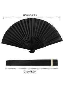 1pc Cooling Handheld Foldable Fan Chinese Style Fabric  Fan, Ideal For Dancing, Parties, And Weddings, The Best Gift - Black - View 3