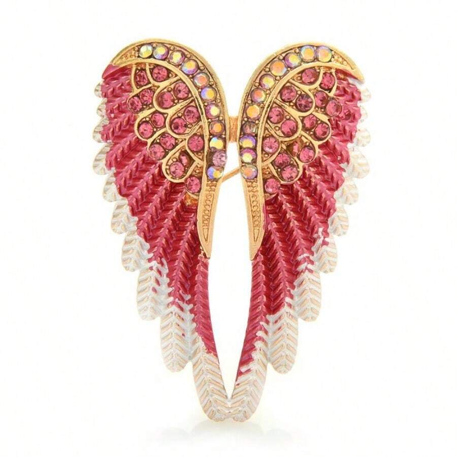 1PC Classic Rhinestone Angel Wings Brooch Pins Sparkling Jewelry Gift Feather Designer Brooches - Red - View 1