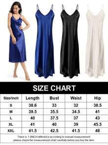 Women Plain Satin Nightgowns Long Sleeveless Night Gowns Silk Chemise Lingerie Slip Night Midi Dress Ladies Sleep Shirt Sleepwear For Bridal Party - Màu xanh lam - Xem 9