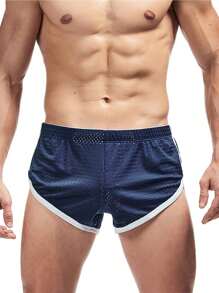 Boyfriend Style Men Split Side Short Shorts Sexy 3" Inseam Breathable Mesh Booty Shorts Ranger Panties With Liner - Navy Blue - View 1