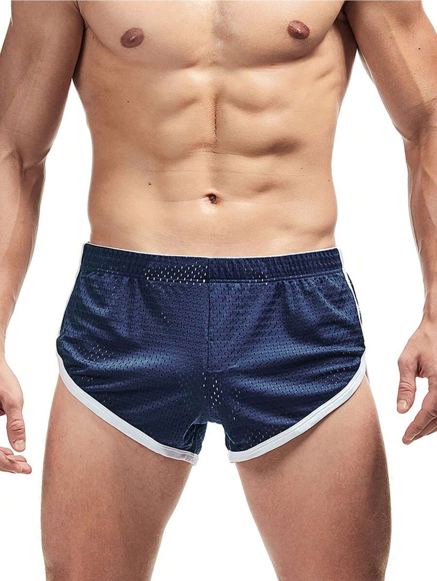 Boyfriend Style Men Split Side Short Shorts Sexy 3" Inseam Breathable Mesh Booty Shorts Ranger Panties With Liner - Navy Blue - View 1