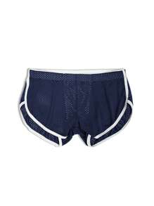 Boyfriend Style Men Split Side Short Shorts Sexy 3" Inseam Breathable Mesh Booty Shorts Ranger Panties With Liner - Navy Blue - View 4