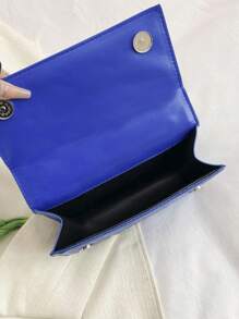 時尚的鏈環壓花肩背包,帶有鑲嵌水晶鏈條背帶設計 - 藍色 - 查看 5