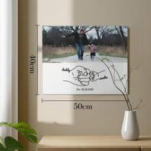 1pc Canvas Wall Art With Custom Photo, Kid's Name And Date Daddy And Me Hand Drawn Fist Bump Design Father's Day Gift Funny Birthday Gift For Dad From Daughter Son Modern Artwork Painting Framed 4 Sizes Optional Canvas For Living Room Bedroom Bathroom Dinning Room Home Office Wall Decor Gifts Graduation