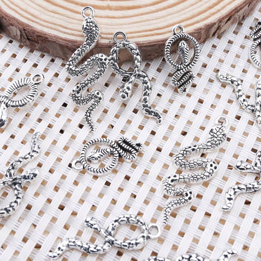 10入組蛇形魅力合金眼鏡蛇吊墜,動物魅力珠寶,適用於手鐲項鍊diy珠寶製作用品