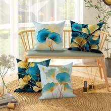4pcs Phong cách mới Đúng mốt Lanh Vỏ gối Với Thực vật & Hoa In hoa 18x18 Inch , Mềm mại , Sang trọng , Thích hợp Đối với Nhiều loại Cài đặt Như Phòng khách , Văn phòng , Nhà  Trang trí Nắp đệm - Nhiều màu - Xem 3