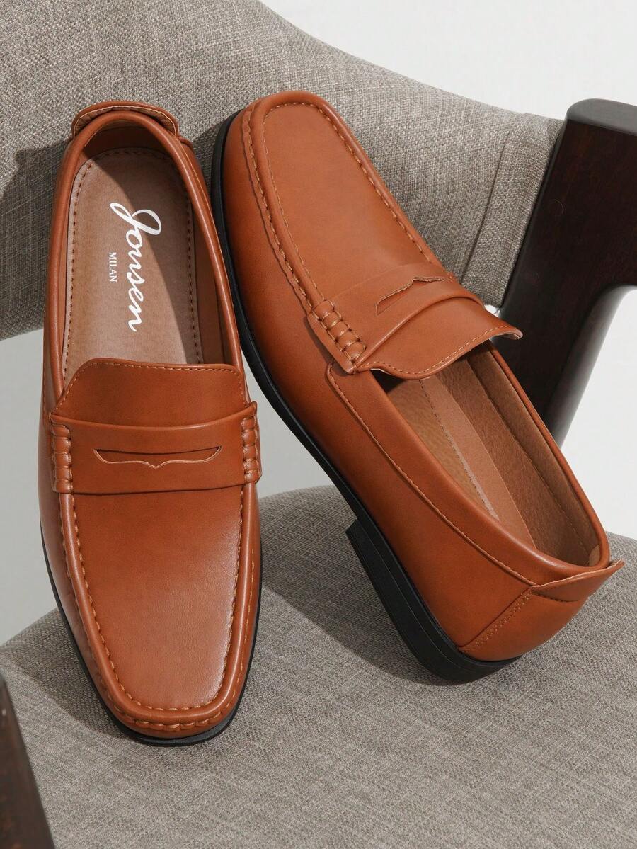 SHOESMALL Men's Slip-On Loafers Dress Shoes Casual Business Driving Shoes Classic Vegan - AMY3052-vàng nâu - Xem 1