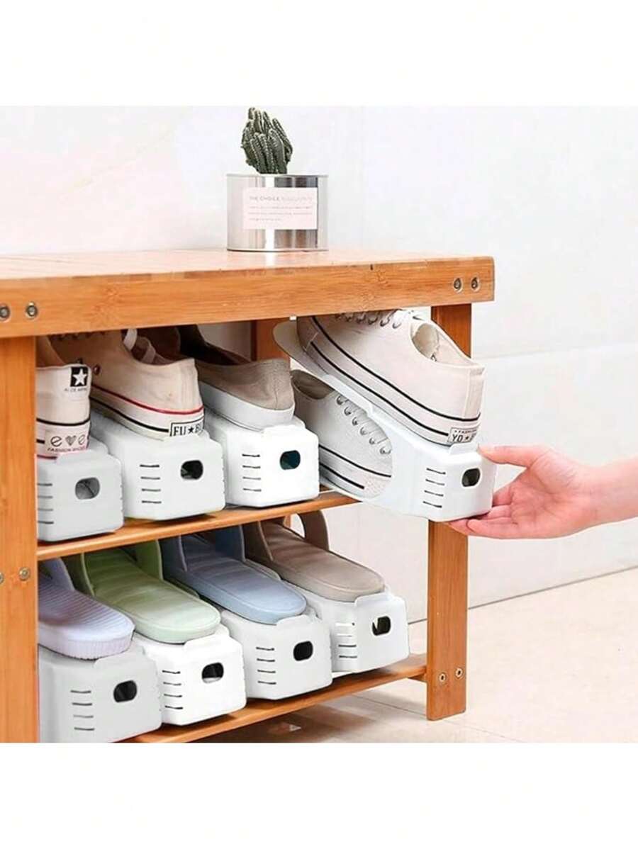 Bluelander Zapatera de Plástico, Ahorrador de Espacio para Zapatos con 4 Niveles de Inclinación - Blanco - Ver 1