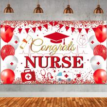 Nurse Party Backdrop, Gold Red Congrats Nurse Graduation Theme Photography Background For Class Of 2025 Graduation Party Decorations Banner (71x43inch) - Red and White - View 1