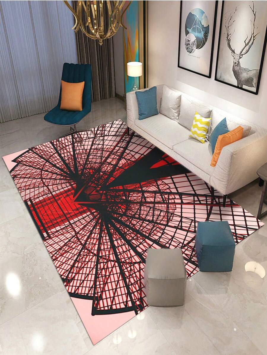 1入3d視覺線條紋路現代豪華風格裝飾地毯,適用於書房、客廳、臥室、門廳,防滑吸水 - 彩色 - 查看 1